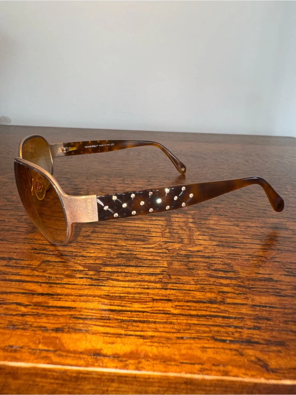 CHANEL Vintage Metal Frame Sunglasses with Orange Tinted Lenses